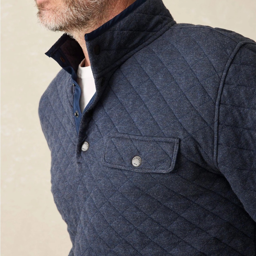 Faherty Epic Quilted Fleece Pullover - Navy Melange - Picture 2 of 6
